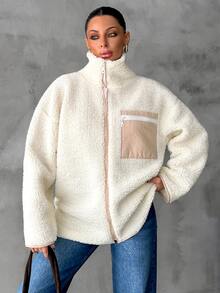 RiviMae Cream Zip-Up Sherpa Fleece Coat – Women's Cozy Winter Coat, Warm And Stylish Outerwear - Cream - View 8