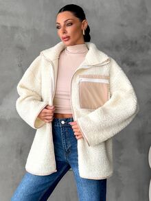 RiviMae Cream Zip-Up Sherpa Fleece Coat – Women's Cozy Winter Coat, Warm And Stylish Outerwear - Cream - View 5