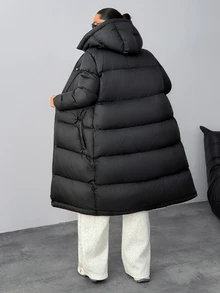 SHEIN Long Black Padded Coat With Red Lining - Black - View 6