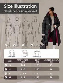 SHEIN Long Black Padded Coat With Red Lining - Black - View 13