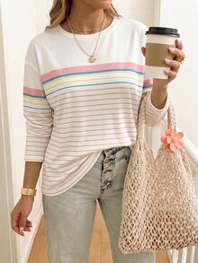 SHEIN LUNE Plus Size Women's Casual Versatile Daily Long Sleeve T-Shirt - Multicolor - View 3