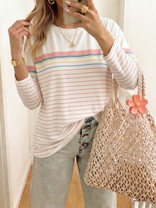 SHEIN LUNE Plus Size Women's Casual Versatile Daily Long Sleeve T-Shirt - Multicolor - View 4