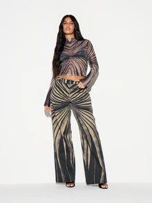 KIZN Atasan Crop Mesh Transparan Motif Geometris Abstrak dengan Kerah Tinggi dan Lengan Panjang Pas Badan untuk Malam Keluar Musim Gugur dan Musim Dingin - MultiWarna - View 3