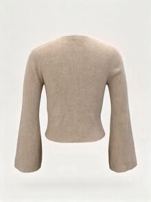 Trelyra Sweater Lengan Lonceng Warna Polos Serbaguna Kasual untuk Wanita - Khaki - View 7
