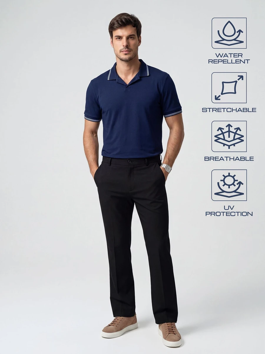 TekDrob Water Repellent And UV Protection Straight Pants With SmartPhone Pocket - Black - View 1