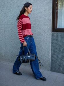 Nöista Color Block Striped T Shirt. Fall Winter, Casual, College, Back To School, Everyday. - Red - View 7