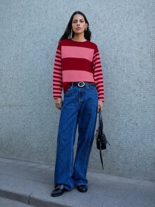 Nöista Color Block Striped T Shirt. Fall Winter, Casual, College, Back To School, Everyday. - Red - View 10