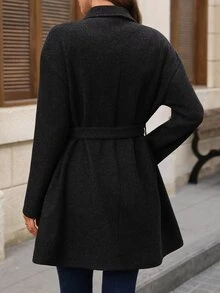 EMERY ROSE Women's Solid Color Long Sleeve Double Breasted Elegant Smart Casual Overcoat Office Dinner Everyday Dark Grey Fall - Dark Grey - View 2