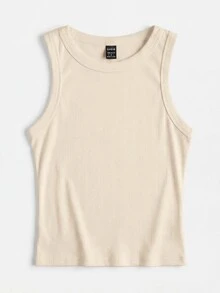 SHEIN BASICS 女款純色圓領休閒百搭背心 - 彩色 - 查看 3