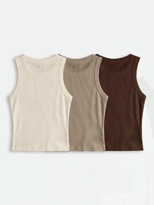 SHEIN BASICS 女款純色圓領休閒百搭背心 - 彩色 - 查看 6