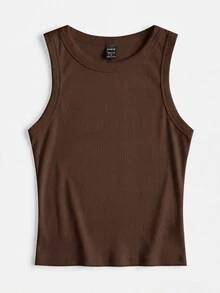 SHEIN BASICS 女款純色圓領休閒百搭背心 - 彩色 - 查看 4
