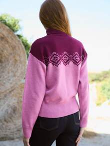 Nöista High Neck Knit Sweater With Front And Back Motifs. Fall Winter, Weekends, Cozy, Going Out. - Pink - View 6