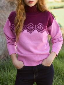 Nöista High Neck Knit Sweater With Front And Back Motifs. Fall Winter, Weekends, Cozy, Going Out. - Pink - View 1