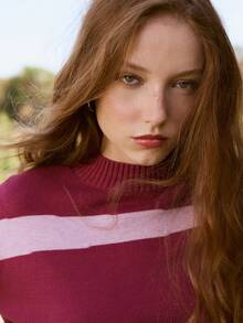 Nöista Sweater Rajut Blok Warna dengan Lengan Balon. Gaya Y2K, Musim Gugur/Musim Dingin, Kasual, Nyaman, Sehari-hari. - Burgundy - View 7