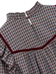 Nöista Blue Checked Fitted Shirt With Ruffles. Vintage Style, Dates, Casual, Going Out, Fall Winter. - Blue - View 9