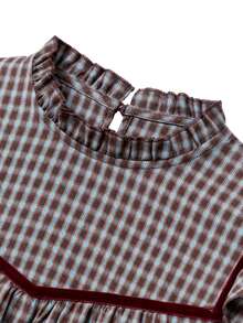 Nöista Blue Checked Fitted Shirt With Ruffles. Vintage Style, Dates, Casual, Going Out, Fall Winter. - Blue - View 12
