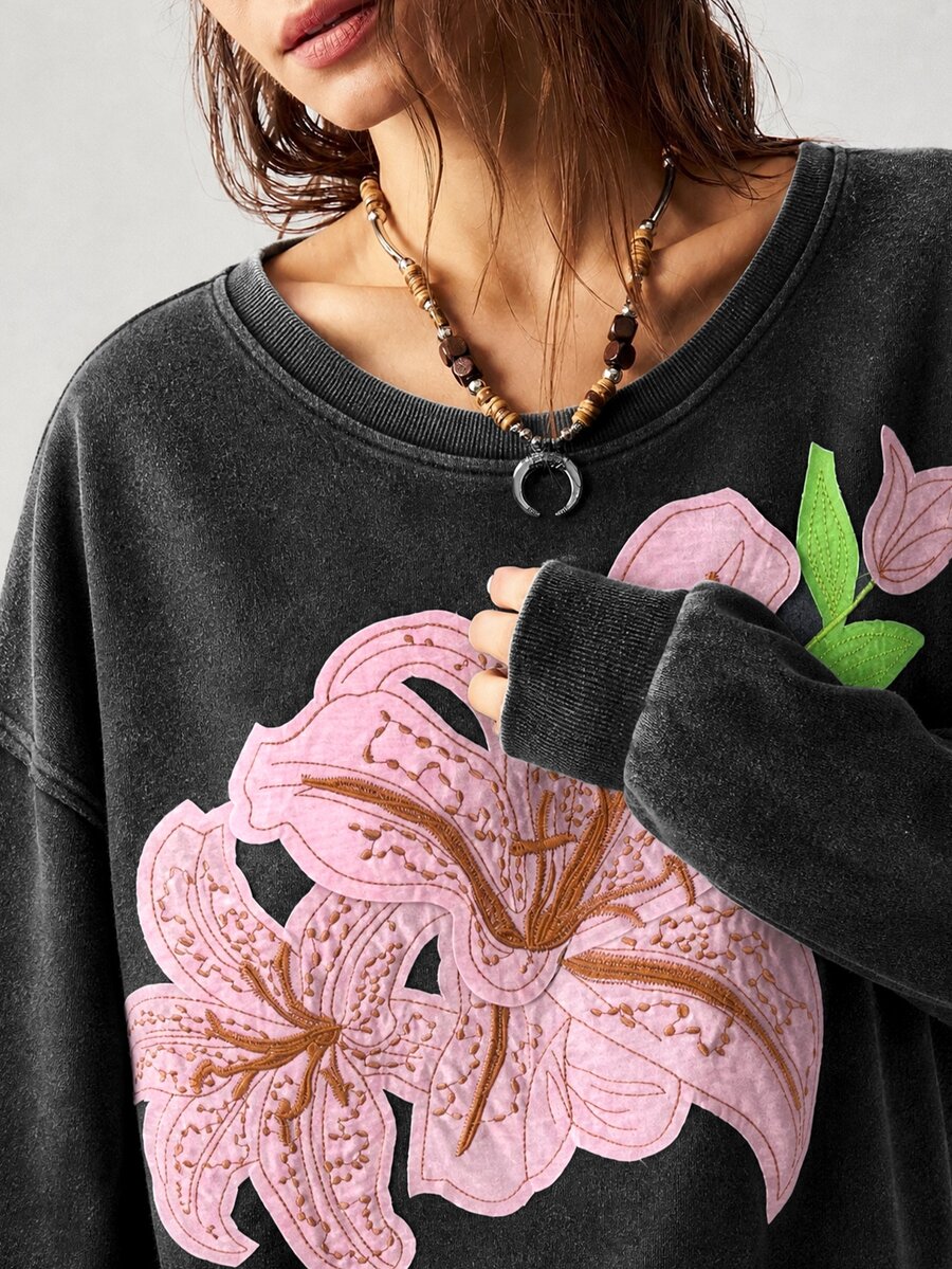 Bohemela 休閒復古 70 年代純色針織長袖水洗女款運動衫，日常旅行穿搭，粉色與灰色，秋季 - 黑色 - 查看 1