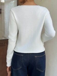 Autumina Cardigan Wanita Polos Leher V Kasual Serbaguna untuk Sehari-hari - Putih - View 5