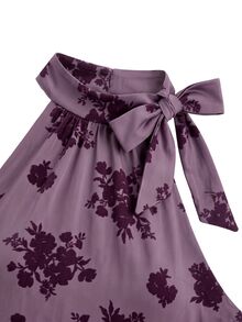 Nöista Elegant Velvet Floral Pattern Halter Mini Dress With Ruched Hem And Open Back For Party And Evening Looks - Mauve Purple - View 12