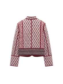 Nöista Quilted Jacket In Different Floral Prints, Contrast Piping And Buttons In Burgundy Color. Fall, Winter, Casual.  - Burgundy - View 10