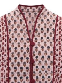 Nöista Quilted Jacket In Different Floral Prints, Contrast Piping And Buttons In Burgundy Color. Fall, Winter, Casual.  - Burgundy - View 11