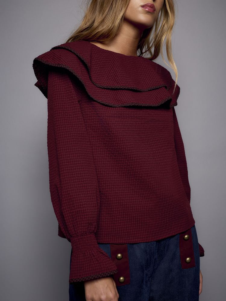 Nöista Women's Colorblock Casual Versatile Daily Wear Top - Burgundy - View 3