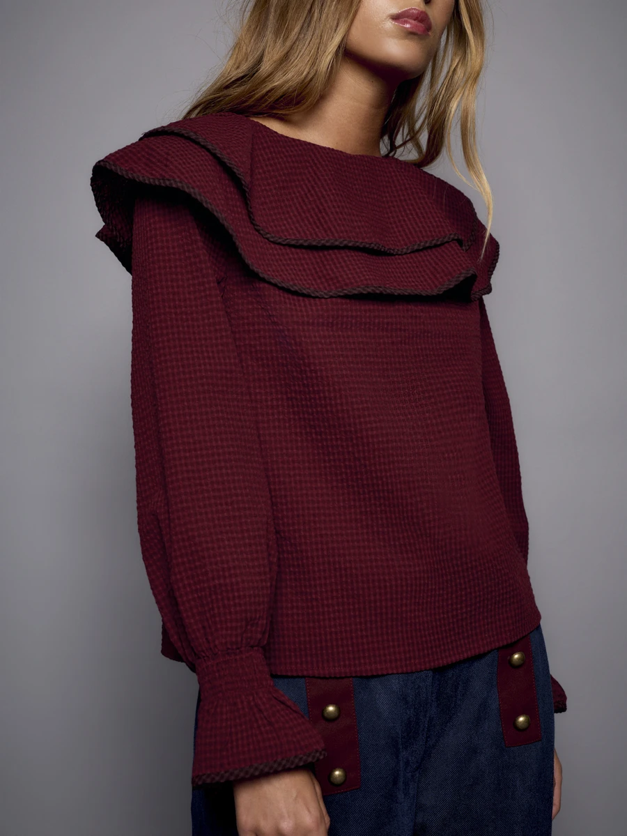 Nöista Women's Colorblock Casual Versatile Daily Wear Top - Burgundy - View 1
