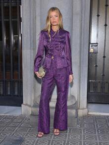 Nöista Celana Panjang Wanita Jacquard Kasual Serbaguna untuk Pemakaian Harian - Purple - View 2