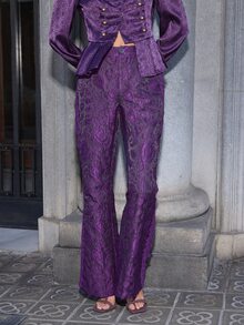 Nöista Celana Panjang Wanita Jacquard Kasual Serbaguna untuk Pemakaian Harian - Purple - View 1