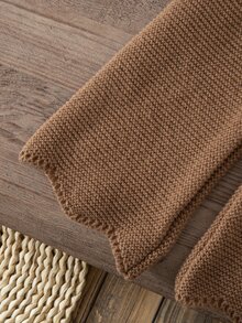 SHEIN Teenage Girls Autumn Outfit, Fashion Casual Slouchy Sweater Set, Solid Color Loose Hem Split Sweater And Wide Leg Pants 2 Pieces Set Pullover - Brown - View 5