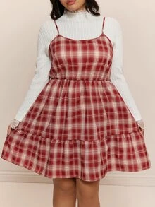 CovetEZ Autumn/Winter New Vintage Plaid Christmas Print Casual A-Line Plus Size Dress - Multicolor - View 3