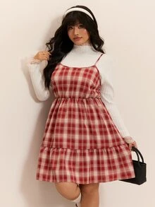 CovetEZ Autumn/Winter New Vintage Plaid Christmas Print Casual A-Line Plus Size Dress - Multicolor - View 5