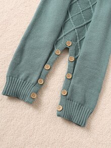 SHEIN 新生男婴/女婴幼儿秋冬服装：绿色针织连体衣、工装裤、毛衣，舒适、百搭、时尚、可爱、复古、经典、简约设计基础款，适合室内、户外、滑雪、日常穿着、运动、玩耍、派对、拍照、度假 - 綠色 - 查看 5