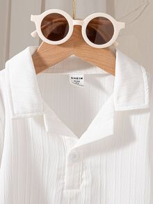 SHEIN Casuvi Kids 年轻男孩休闲纯色纹理短袖 Polo 衫 - 白色 - 查看 8