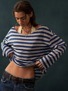 Bohemela Women's Striped Casual Versatile Daily Wear Long Sleeve Sweatshirt - Dusty Pink - View 5