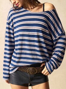 Bohemela Women's Striped Casual Versatile Daily Wear Long Sleeve Sweatshirt - Dusty Pink - View 8