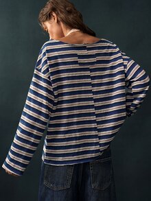 Bohemela Women's Striped Casual Versatile Daily Wear Long Sleeve Sweatshirt - Dusty Pink - View 6