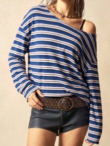 Bohemela Women's Striped Casual Versatile Daily Wear Long Sleeve Sweatshirt - Dusty Pink - View 9