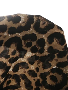 Feyla Plus Size Women's Leopard Print V-Neck Long Sleeve Ruched Waist Elegant Dress - Multicolor - View 7