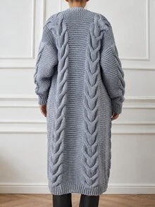 EURMUSE Women's Cable Knit Long Cardigan - Light Grey - View 3