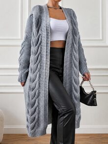 EURMUSE Women's Cable Knit Long Cardigan - Light Grey - View 4