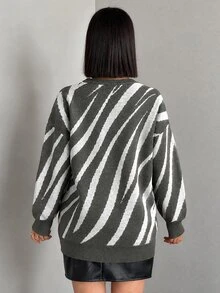 SHEIN Cottnline Round Neck Drop Shoulder Sleeve Sweater - Grey - View 2