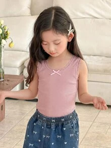 DAZY Young Girls Fitted 3 Pieces Set With Bow Decor Tank Top, Autumn Summer - Multicolor - View 2