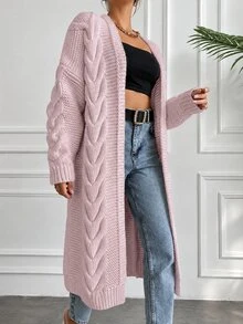 EURMUSE Cable Knit Drop Shoulder Duster Cardigan - Baby Pink - View 4