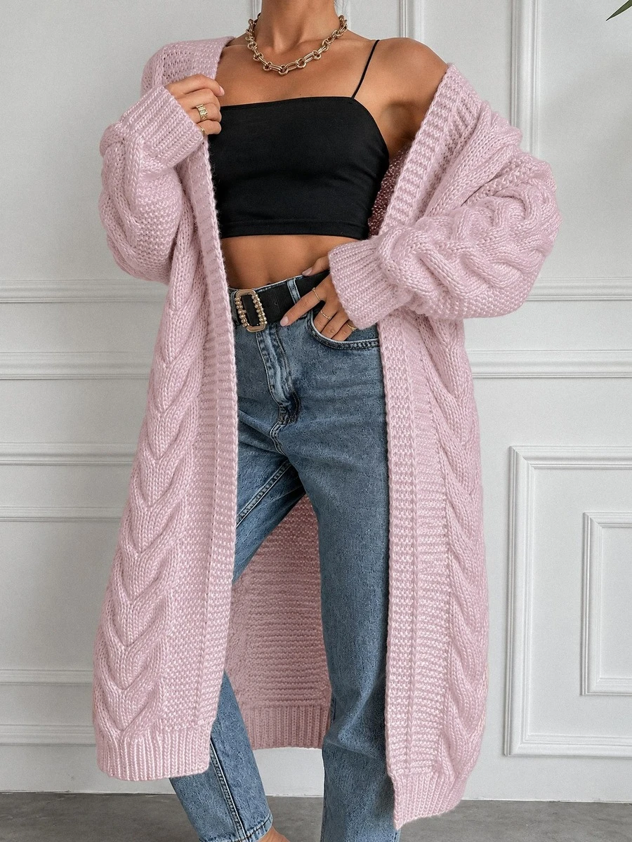 EURMUSE Cable Knit Drop Shoulder Duster Cardigan
