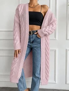 EURMUSE Cable Knit Drop Shoulder Duster Cardigan - Baby Pink - View 5