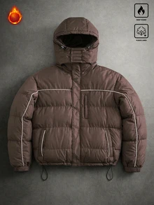 PAVTROS Men's Autumn/Winter Zipper Brown Padded Coat - Coffee Brown - View 1
