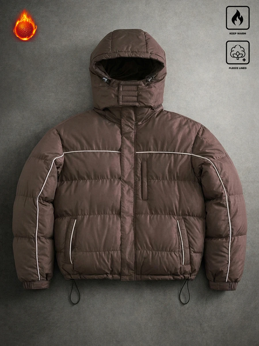 PAVTROS Men's Autumn/Winter Zipper Brown Padded Coat - Coffee Brown - View 1