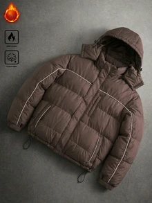 PAVTROS Men's Autumn/Winter Zipper Brown Padded Coat - Coffee Brown - View 3