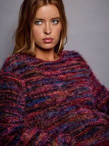 Nöista Round Neck,Colorful Blended Plush Loose-Fitting Knit Sweater.Warm, Thick,Versatile, Basic,Relaxed, Casual, School,Commuting, Fall Winter,Going Out - Navy Blue - View 6